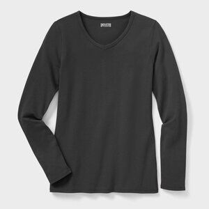 Women's No-Yank Long Sleeve V-Neck T-Shirt, Large, Black